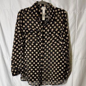 Chico’s Polka Dot Sheer Button Front Blouse Black Tan‎ Size 1 (med)